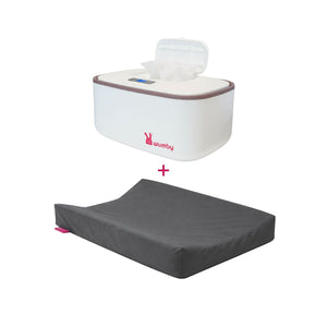 Photo du produit : Matelas à langer chauffant + chauffe-lingettes - Charbon et blanc
